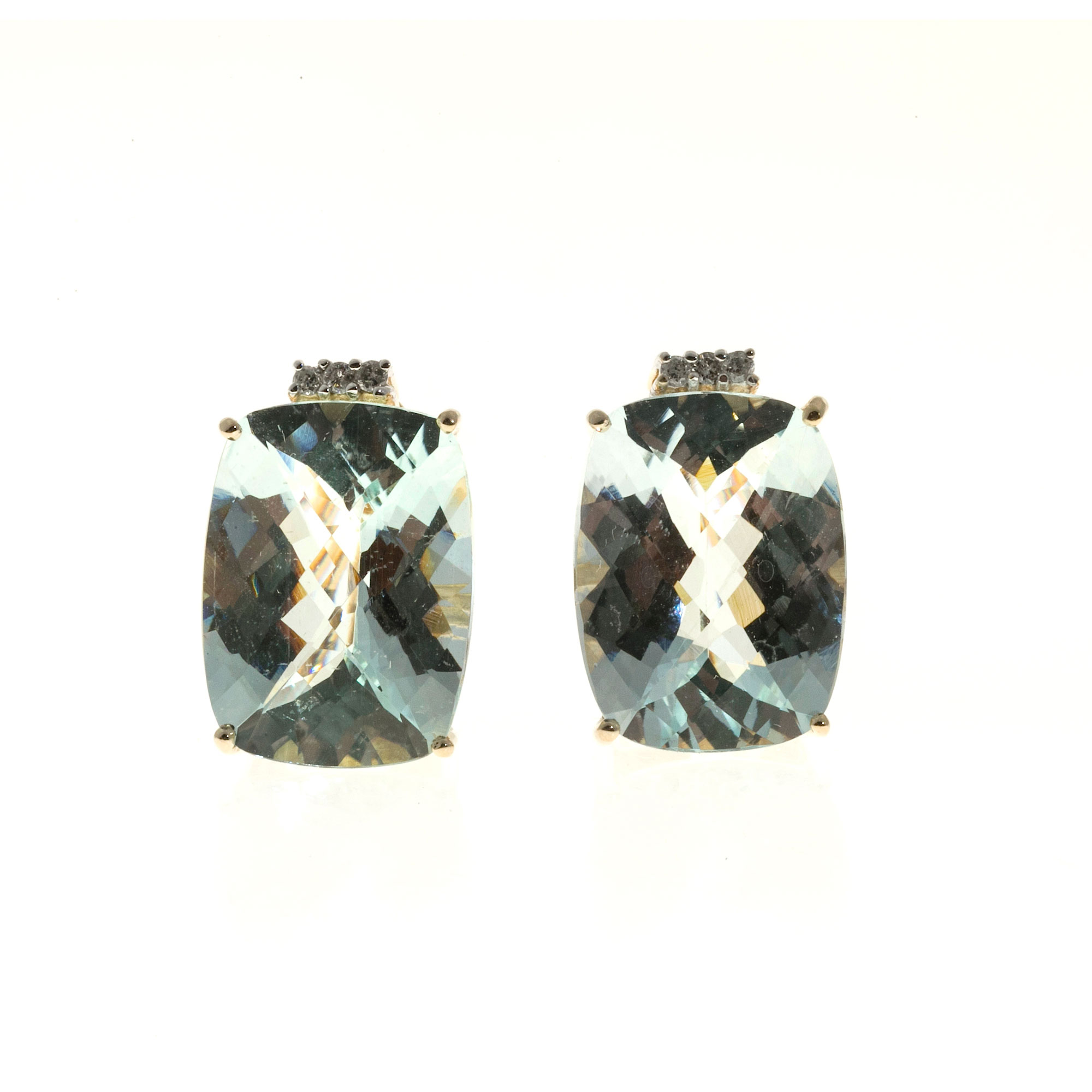 18K Yellow Gold Aquamarine Diamond Clip Post Earrings 
