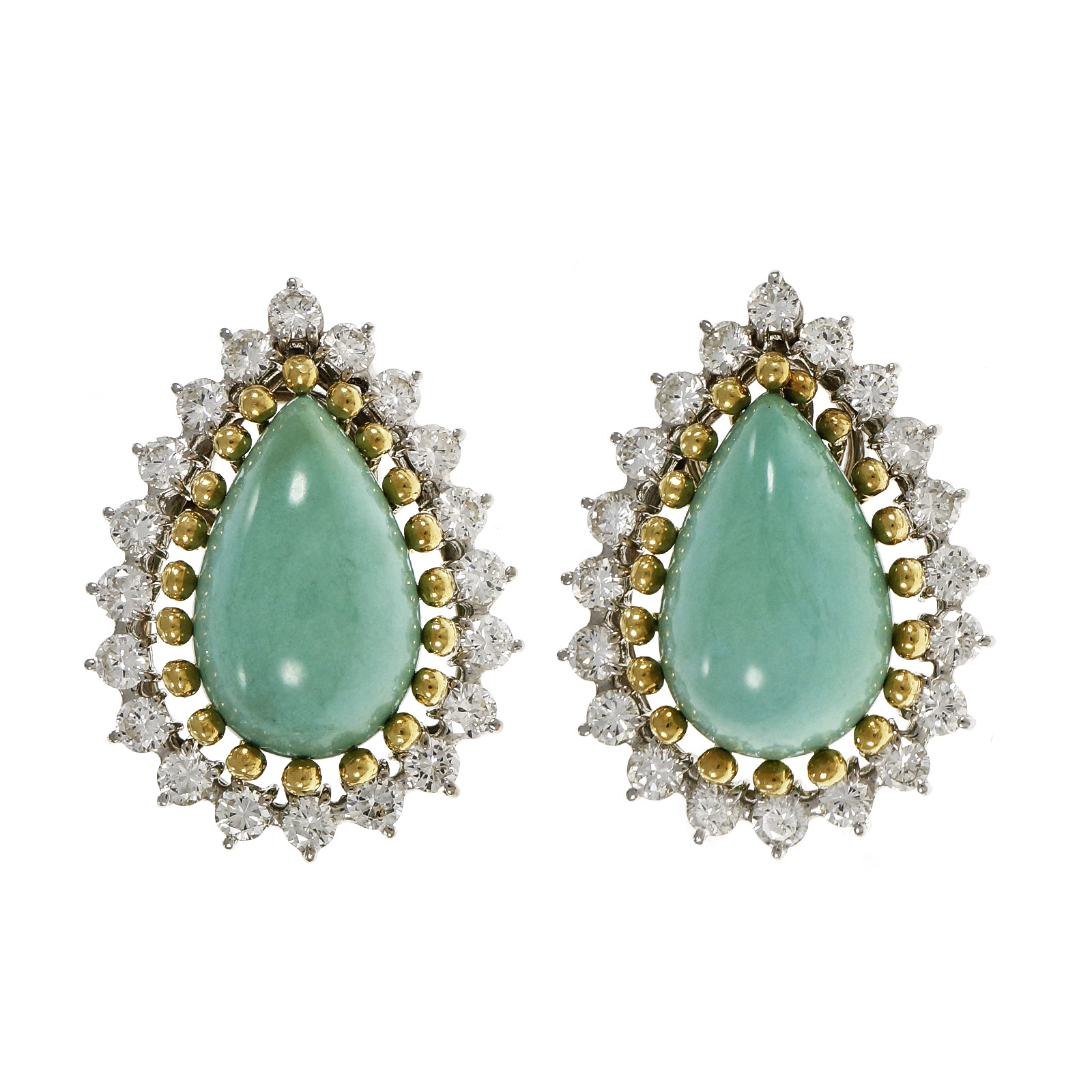 14K  18K Yellow  White Gold Turquoise Diamond Earrings 