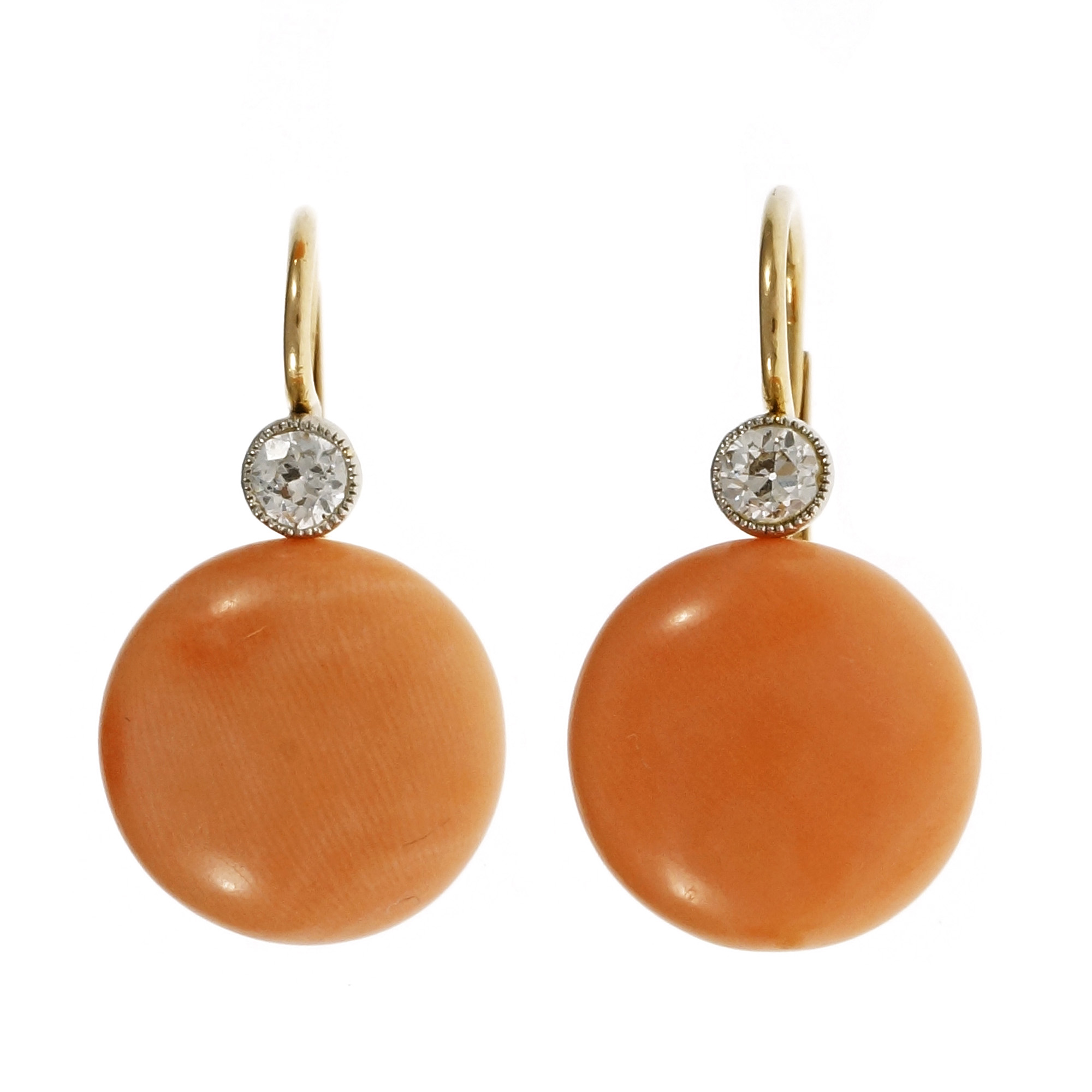 18K Rose Gold Diamond Coral Earrings 