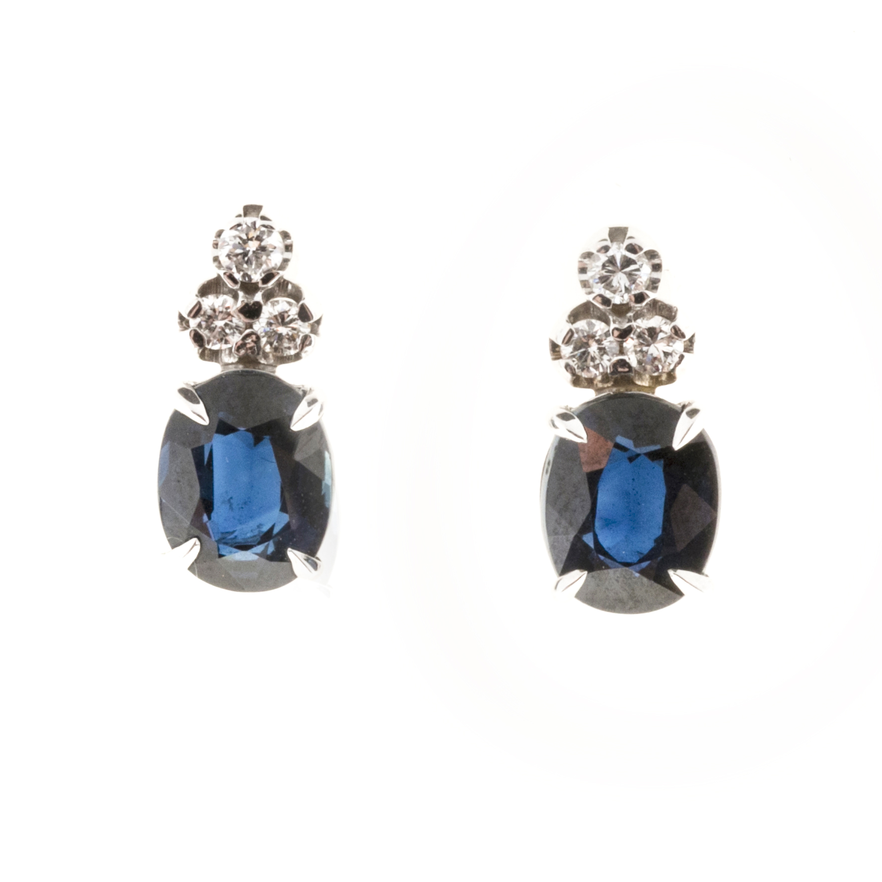 14K White Gold 4.10ct Deep Blue Sapphire  0.21ct Diamond Earrings