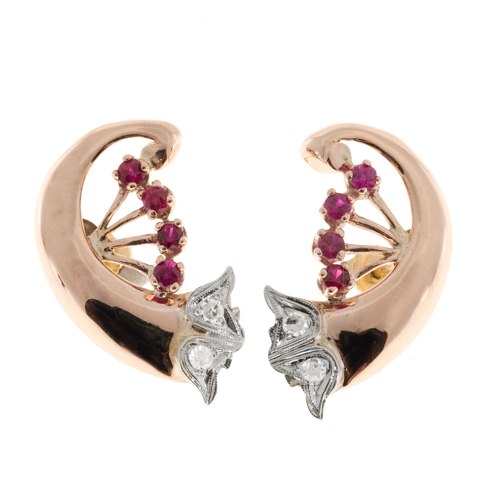 14K Rose Gold Art Deco 0.80ct Ruby Swirl Earrings