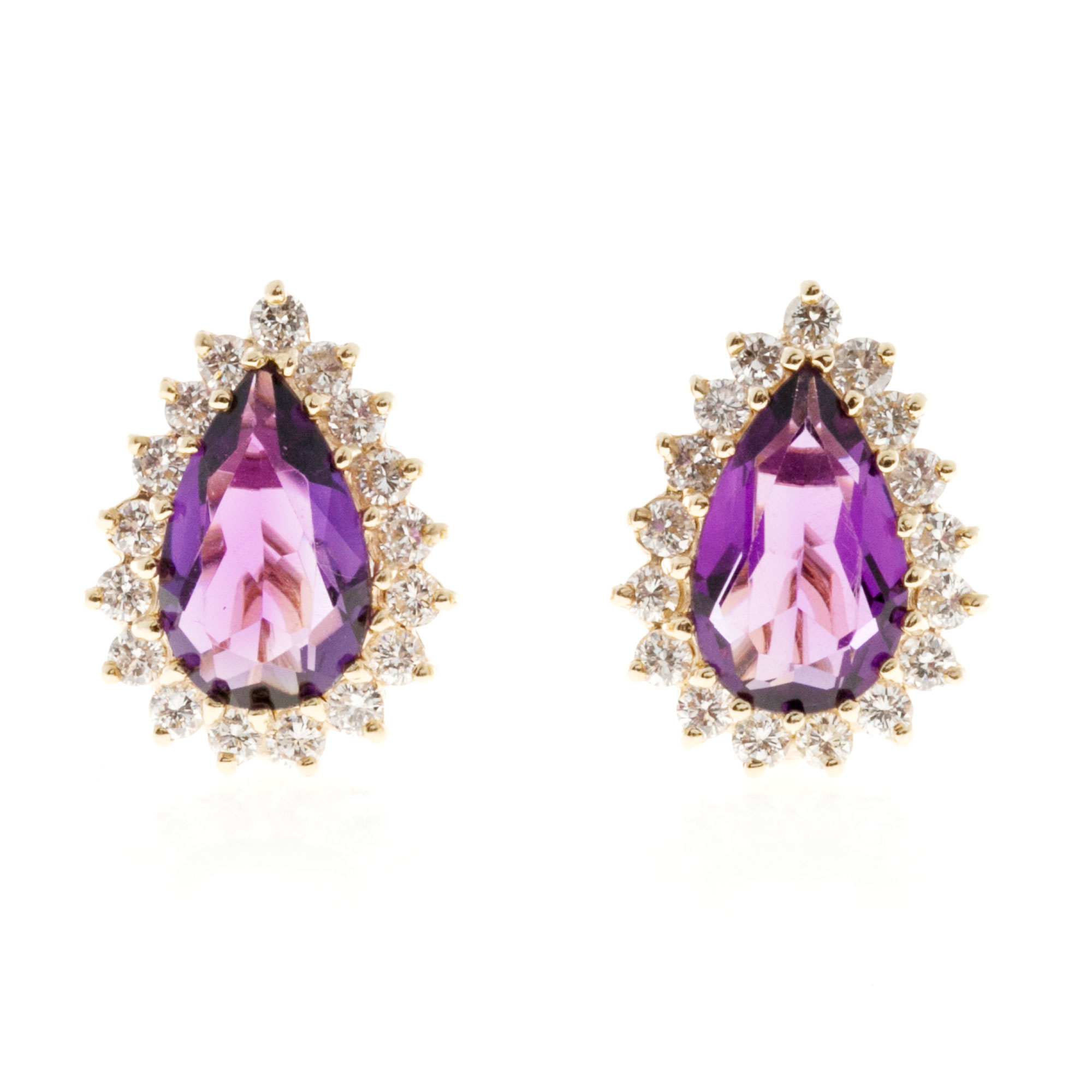 14K Yellow Gold 7.00ct Amethyst  1.20cts Diamond Earrings