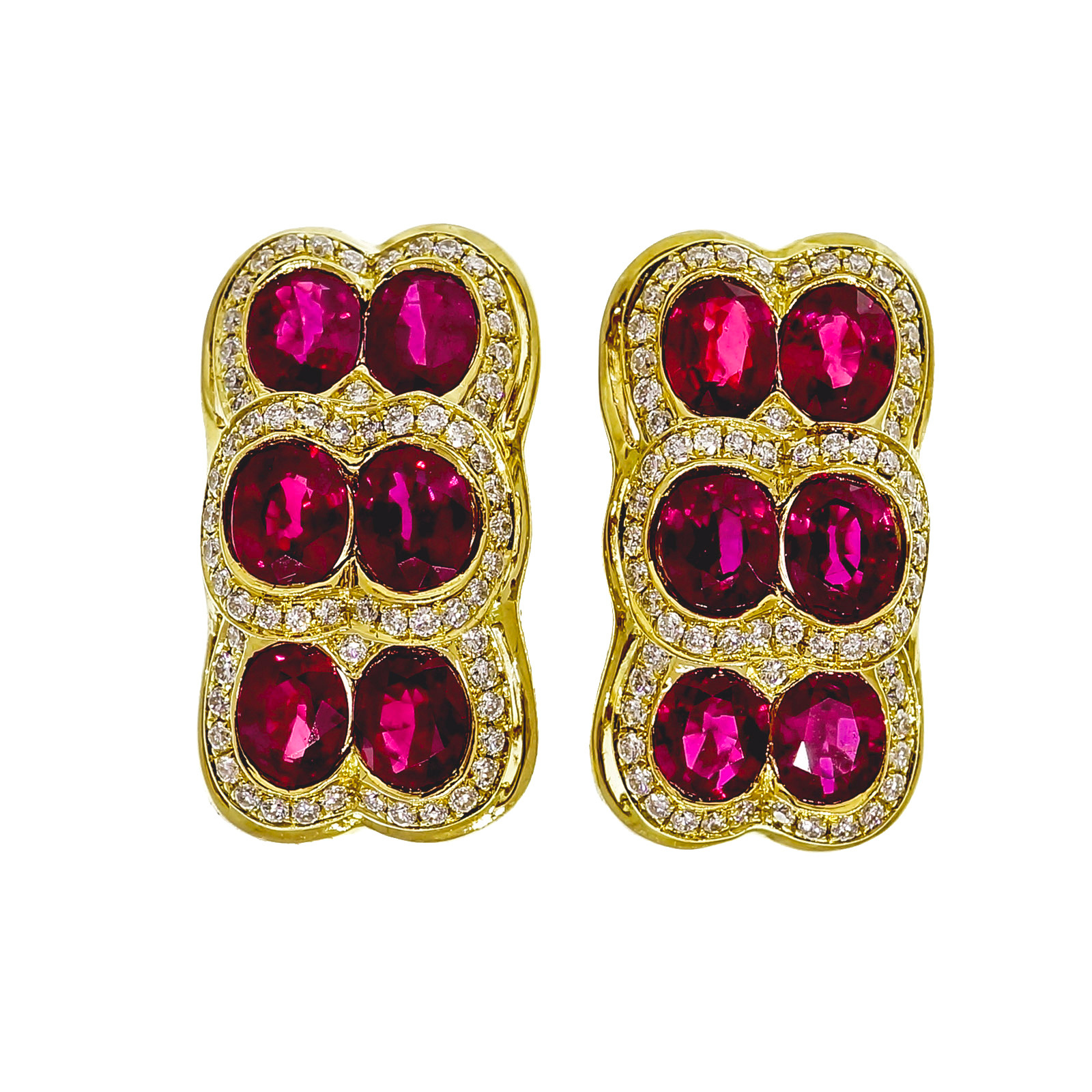 18K Yellow Gold 0.33ct Ruby and 0.76ct Diamond Earrings