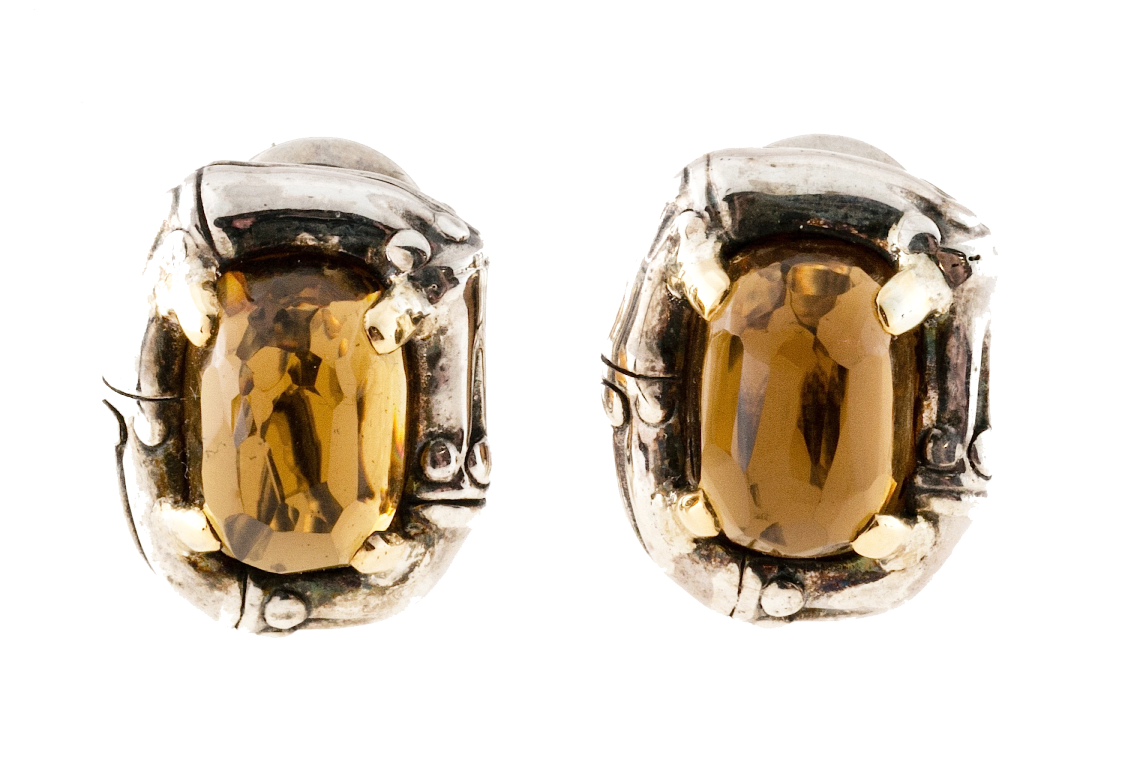 Sterling Silver  18K Yellow Gold High Dome Citrine Clip Post Earrings