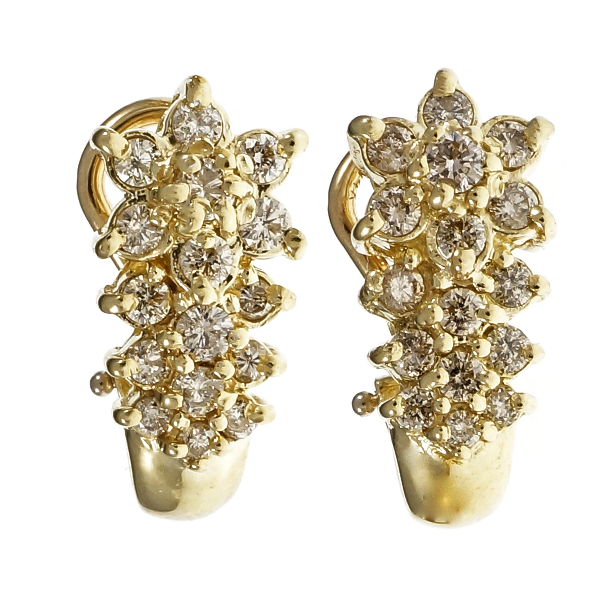 14K Yellow Gold Flower Design Diamond Clip Post Earrings 
