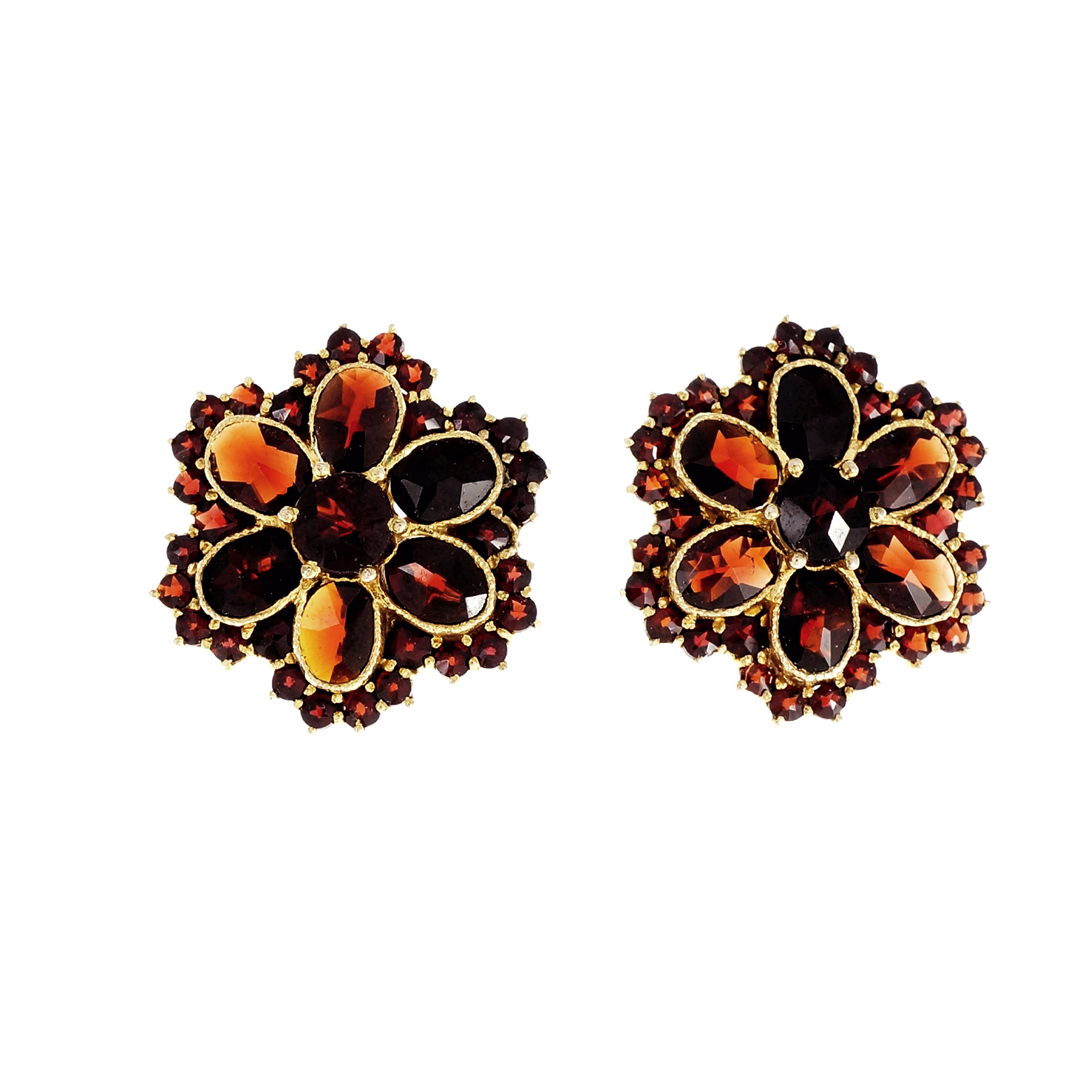 14K Yellow Gold Garnet Cluster Earrings 