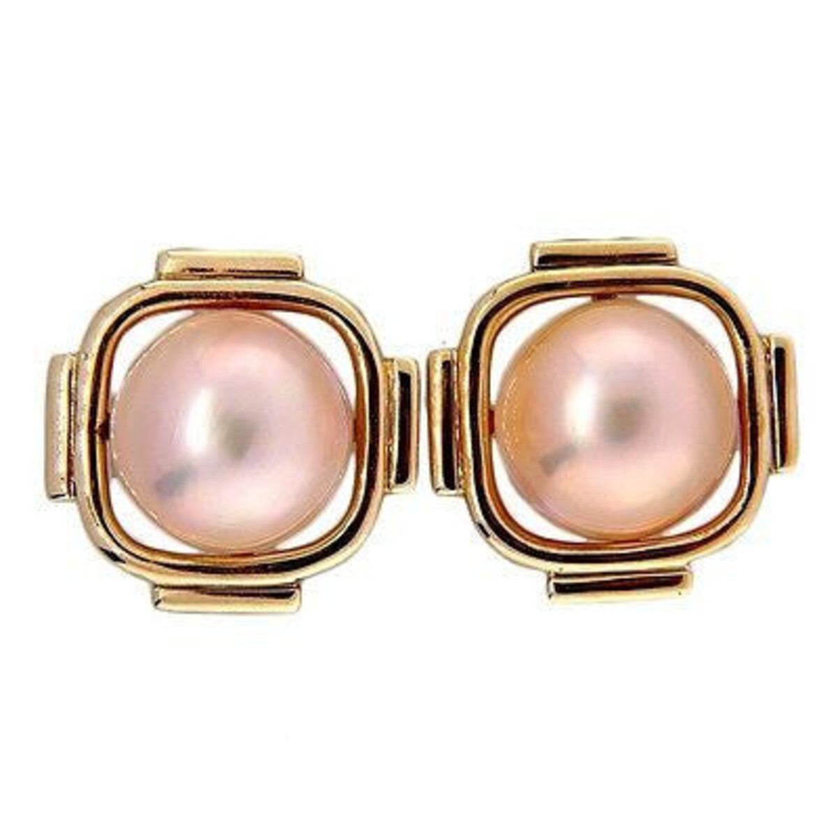 Vintage 17mm Mobe Pearl 14k Clip Post Yellow Gold Earrings