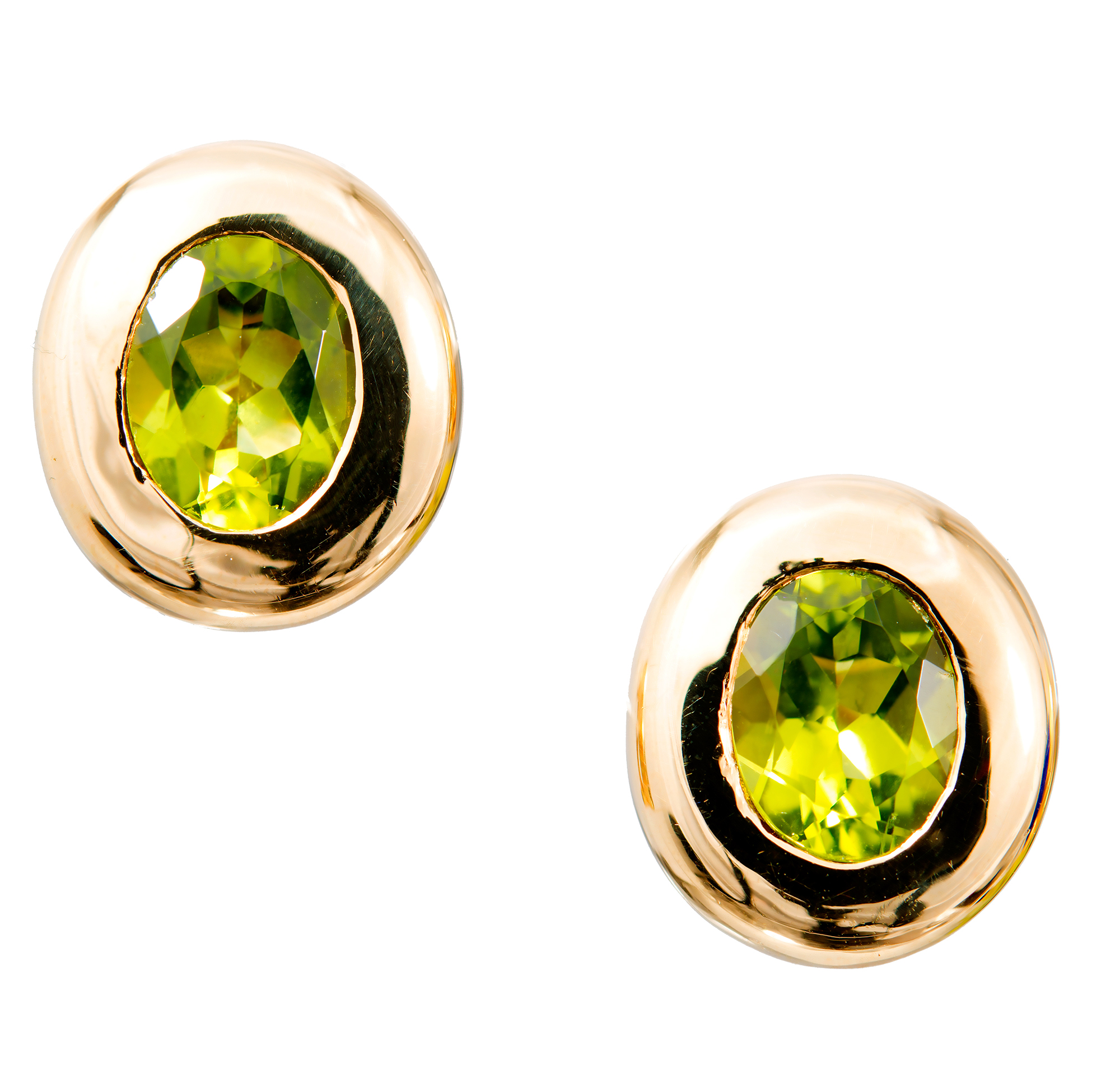 18K Yellow Gold  4.10ct. Green Peridot Clip Post Earrings