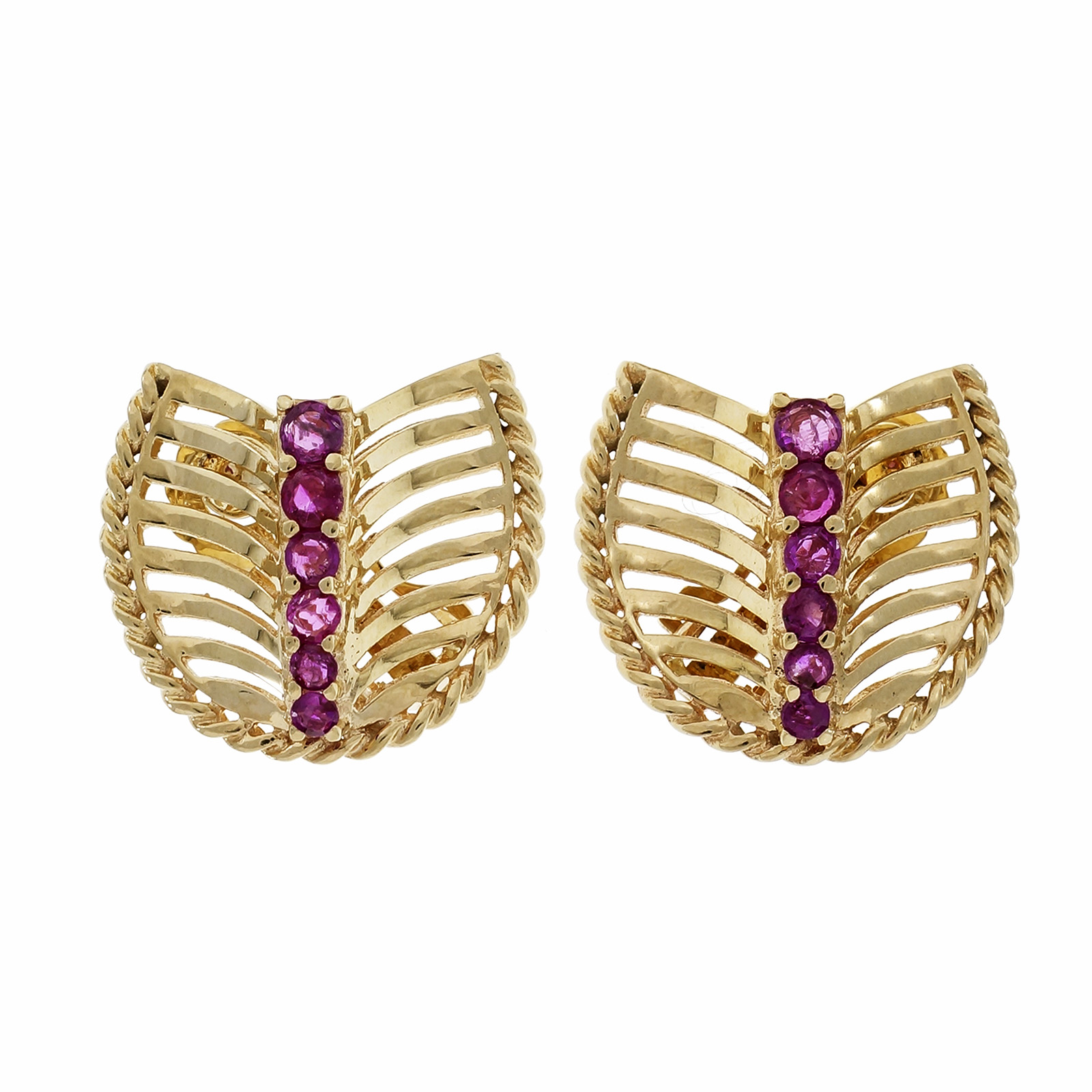 14K Yellow Gold Bright Red Ruby Clip Post Earrings 