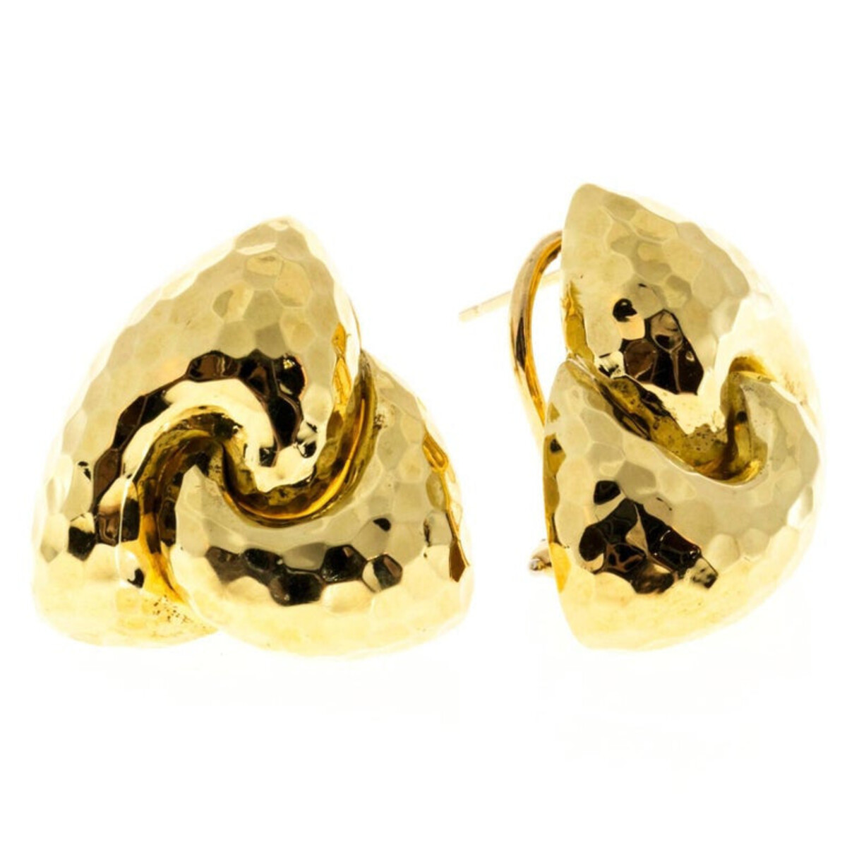 Henry Dunay Hammered 18K Yellow Gold Clip Post Earrings