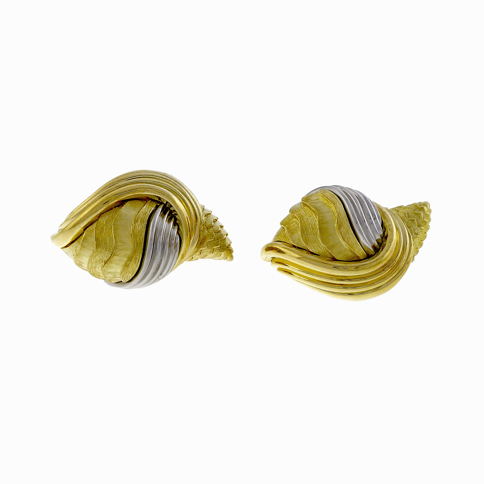 Henry Dunay Cinnabar 18K Yellow Gold  Platinum Textured Shell Earrings