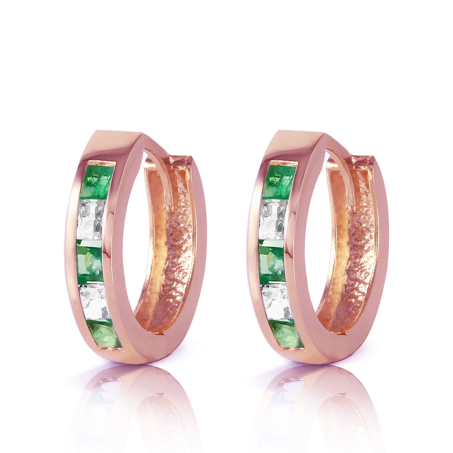 1.26 CTW 14K Solid Rose Gold Hoop Earrings Natural Emerald Rose Topaz
