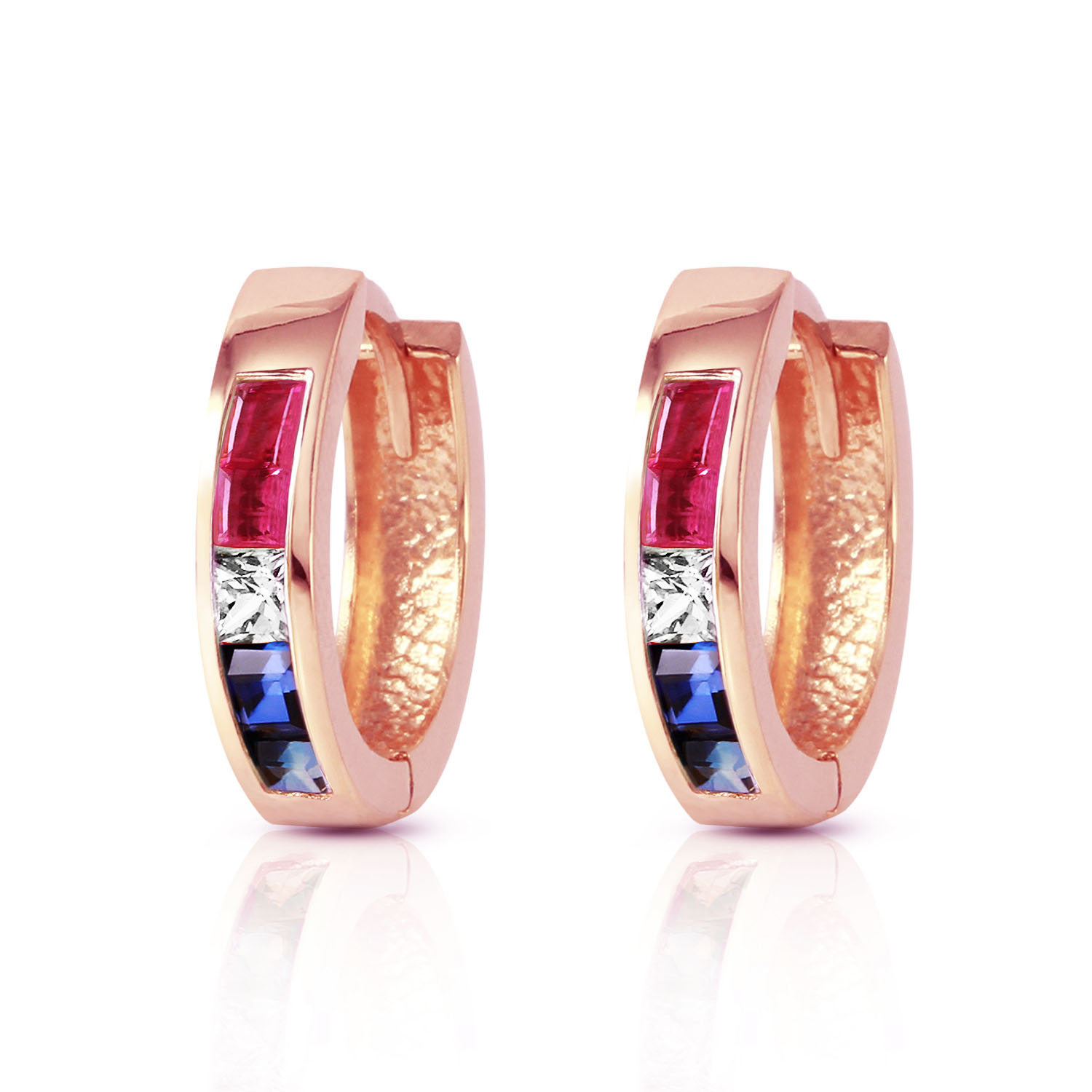 1.28 CTW 14K Solid Rose Gold Hoop Earrings Natural Multi Gemstones