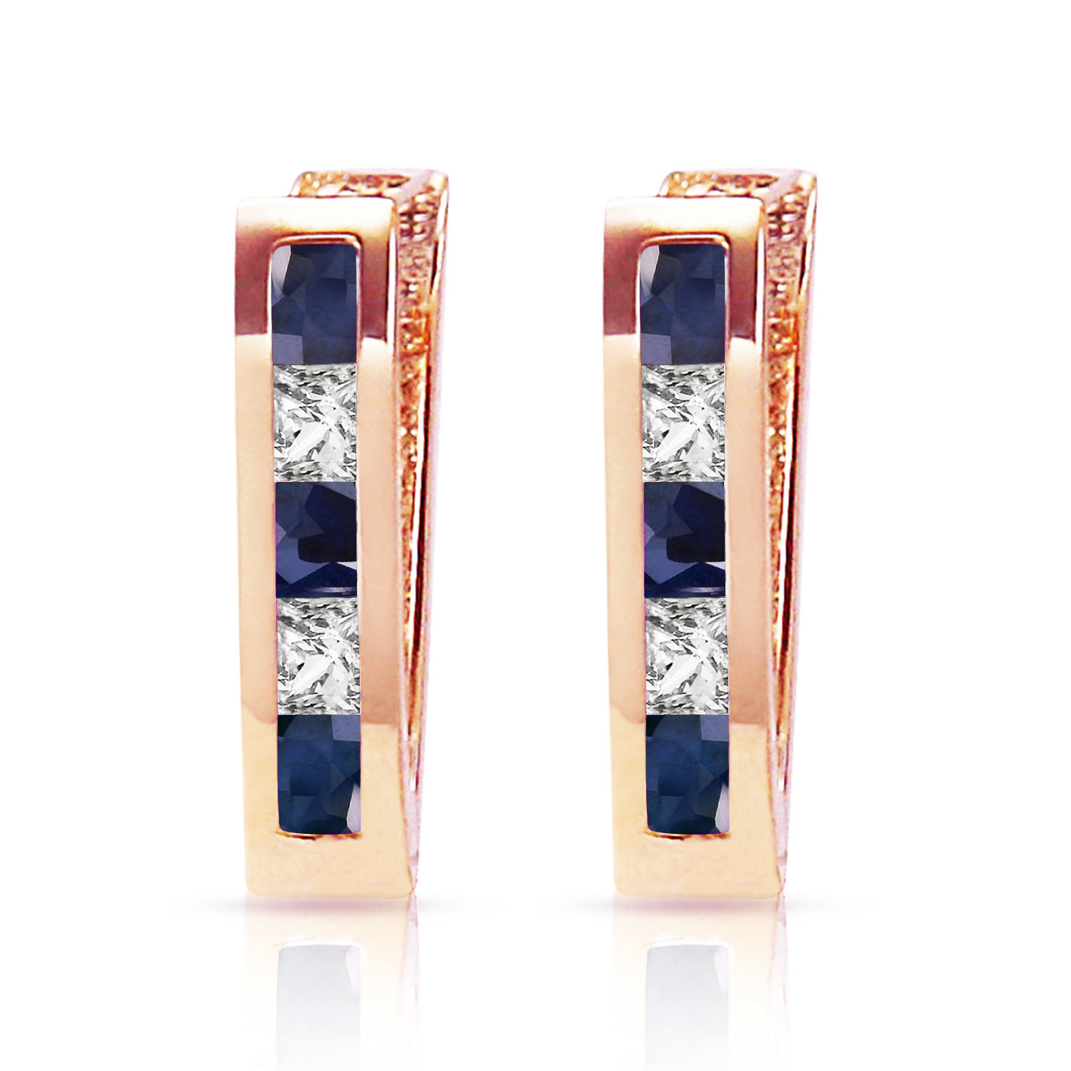 1.26 CTW 14K Solid Rose Gold Sapphire White Topaz Hoop Earrings