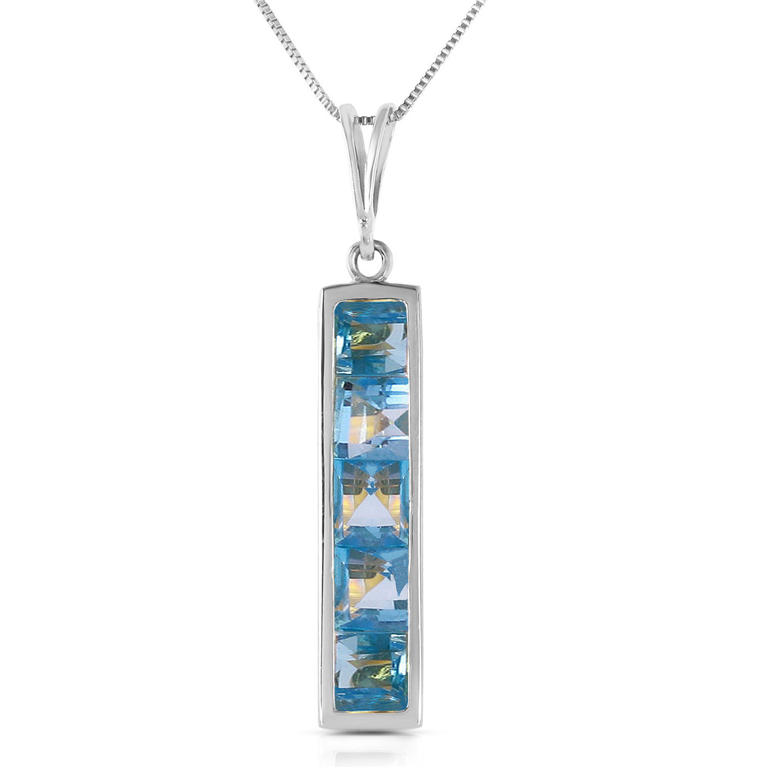 2.25 CTW 14K Solid White Gold Caution To Wind Blue Topaz Necklace