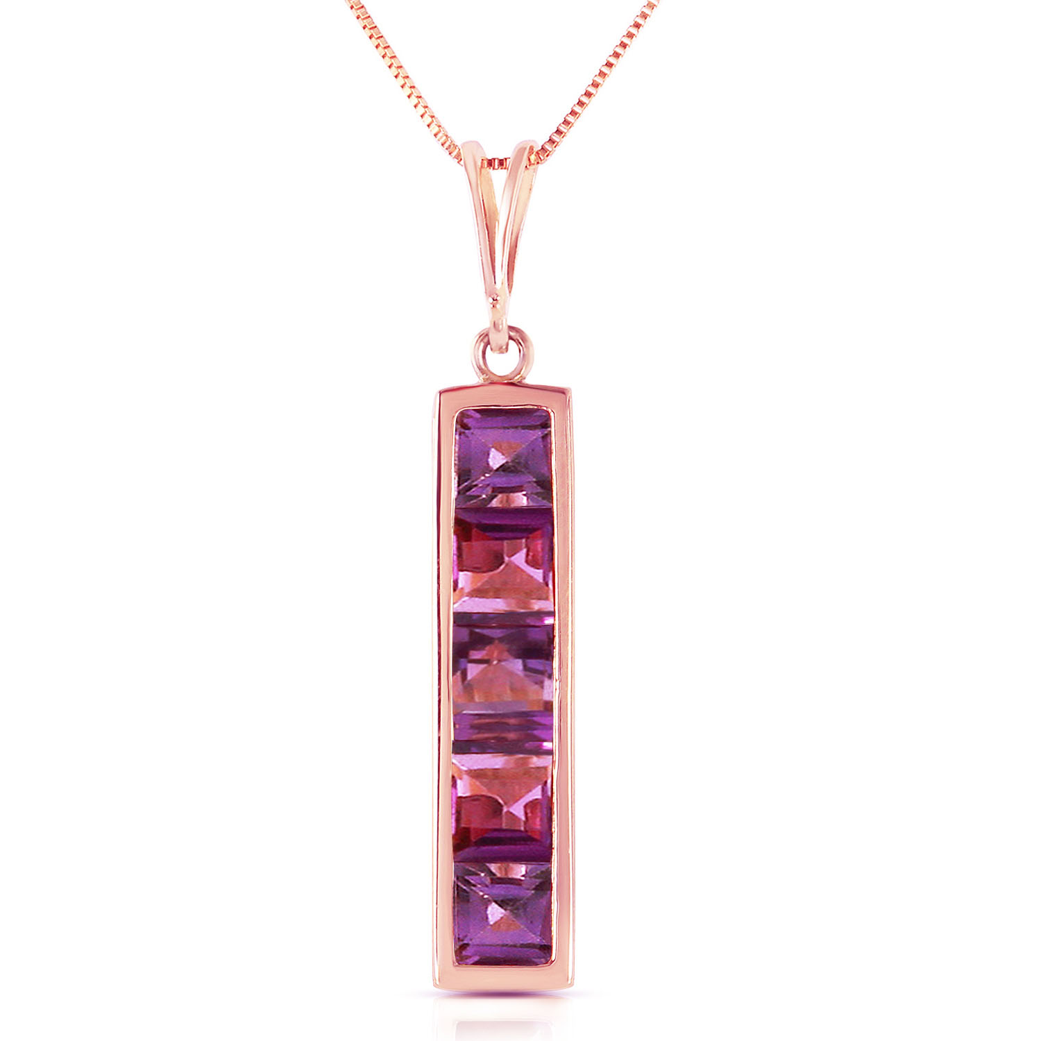 14K Solid Rose Gold Necklace with Natural Purple Amethysts
