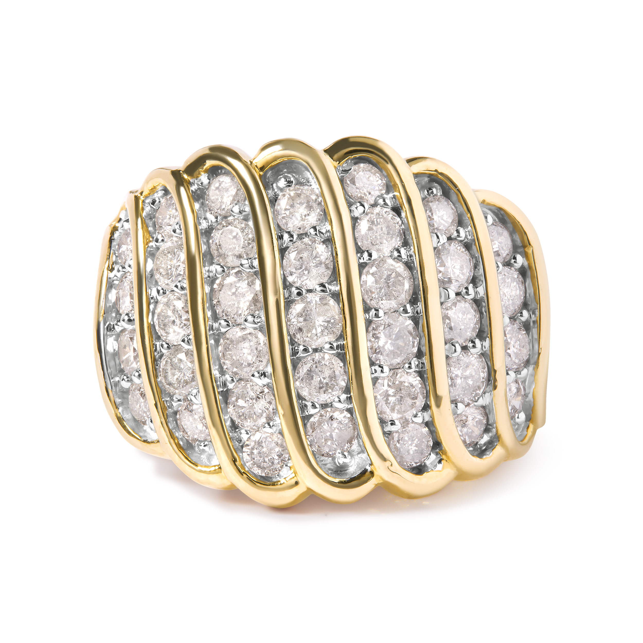 14K Yellow Gold Plated .925 Sterling Silver 2.00 Cttw Diamond Multi Row Band Ring (J-K Color, I1-I2 Clarity) - Ring Size 7