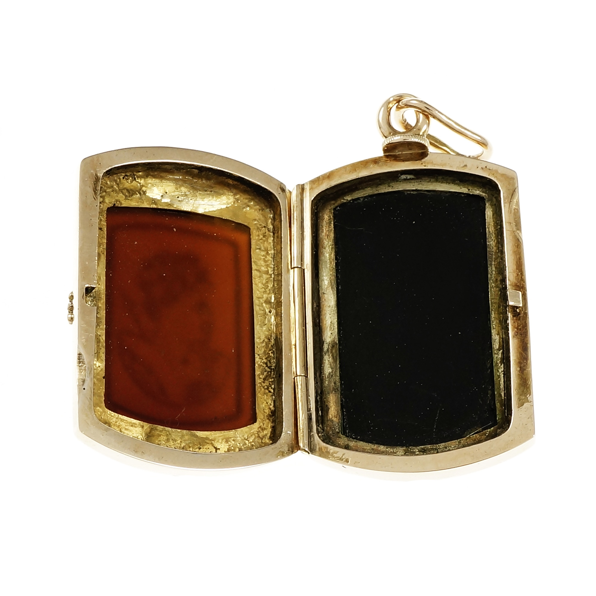 14K Rose Gold Carved Carnelian Hardstone Locket Pendant 