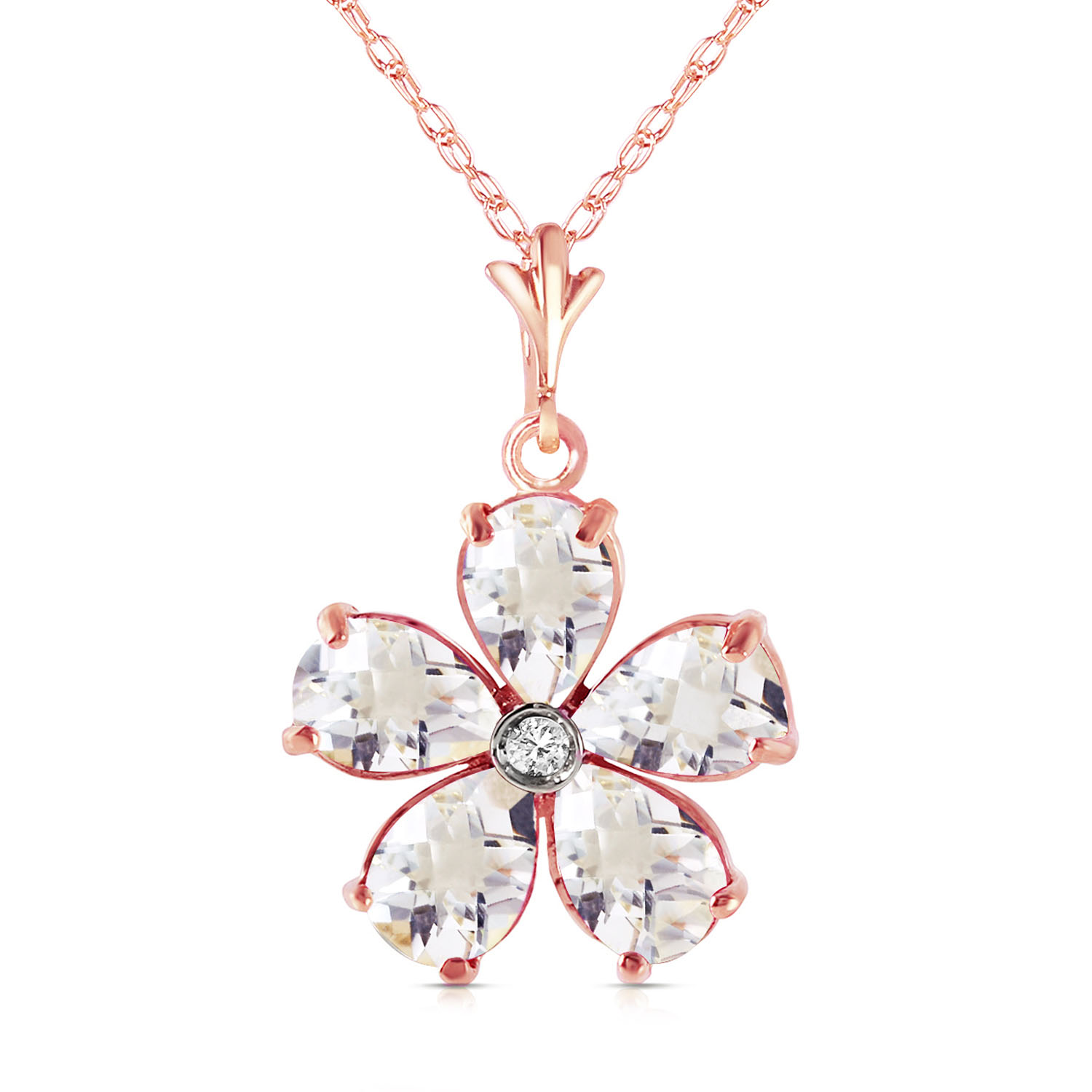 14K Solid Rose Gold Necklace withNatural Rose Topaz  Diamond