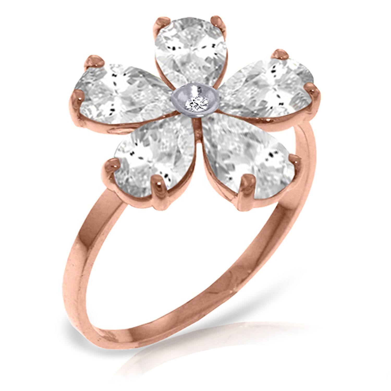 14K Solid Rose Gold Ring with Natural Diamond  Rose Topaz