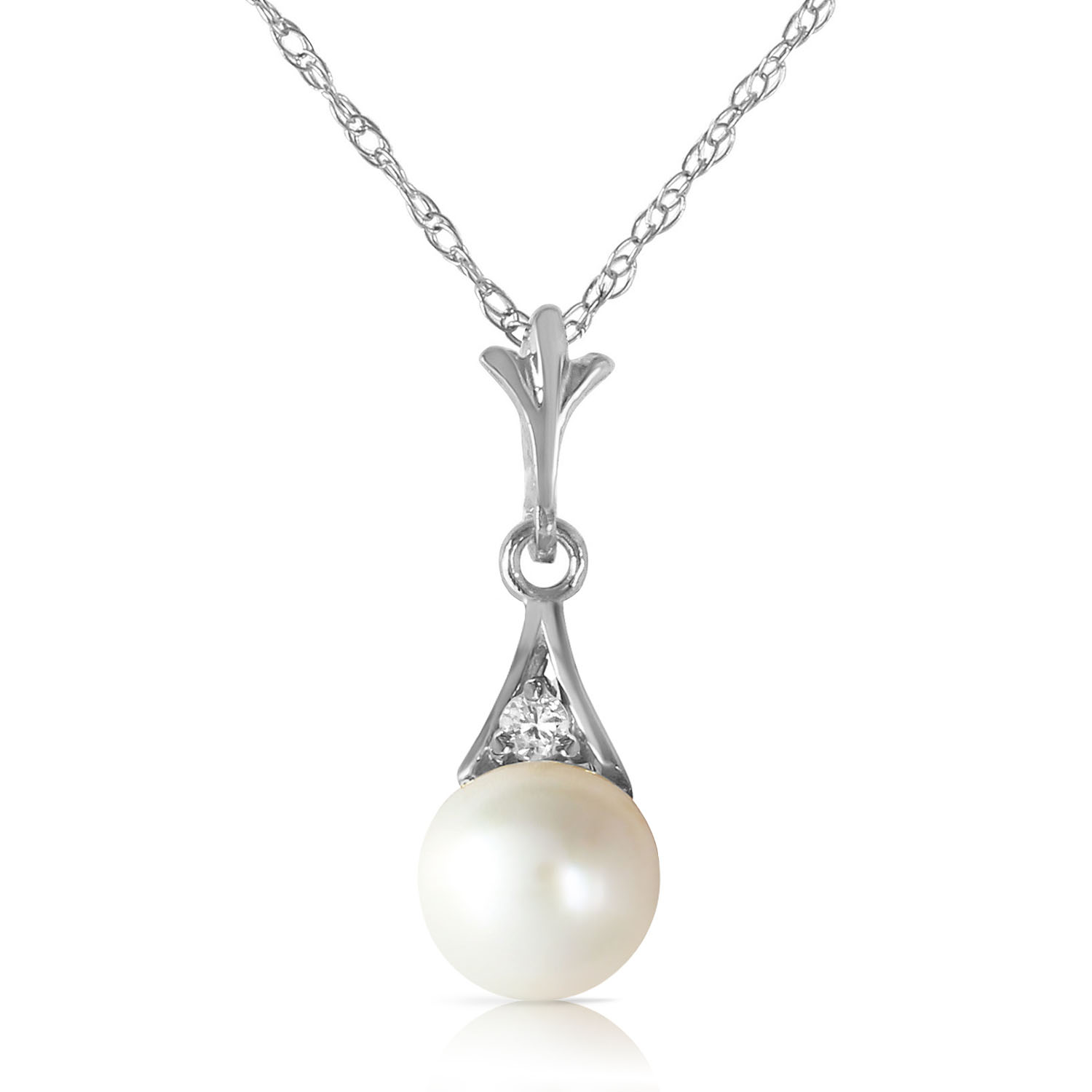 2.03 CTW 14K Solid White Gold Necklace Diamond Cultured Pearl