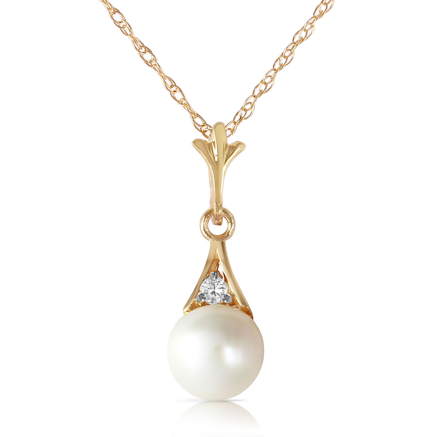 2.03 CTW 14K Solid Gold Necklace Diamond Cultured Pearl