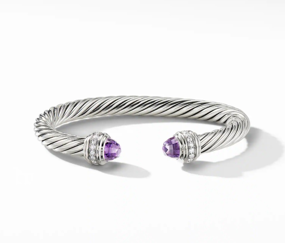 David Yurman Cable Bracelet with Amethyst and Diamonds, 7mm