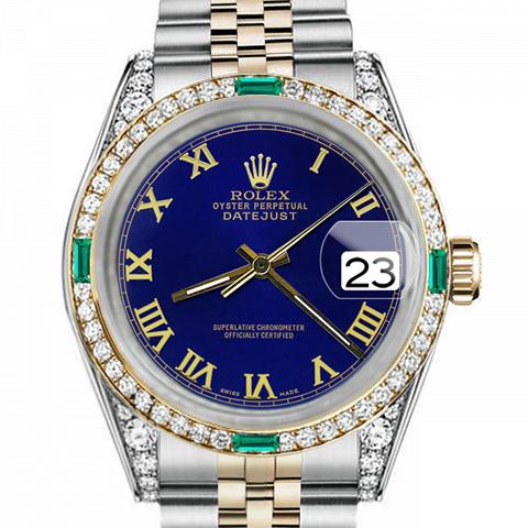 Women's Rolex 31mm Datejust 2-Tone Blue Color Roman Numeral Dial