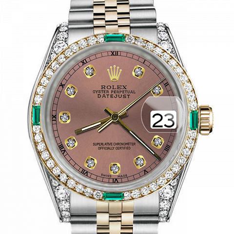 Men's Rolex 36mm Datejust Two Tone Jubilee Salmon Color Dial Diamond Accent RT Bezel + Lugs + Emerald