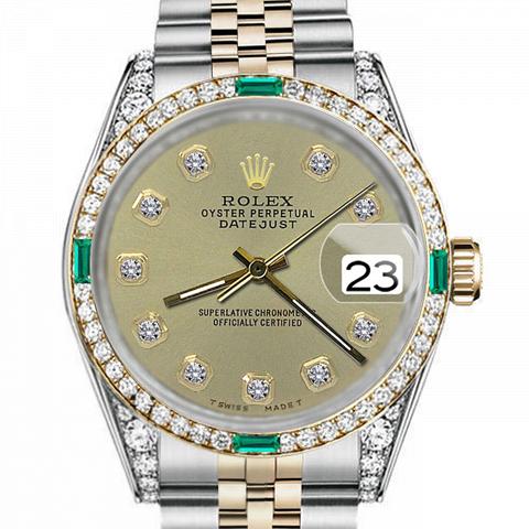 Men's Rolex 36mm Datejust Two Tone Jubilee Champagne Color Diamond Accent dial Bezel + Lugs + Emerald