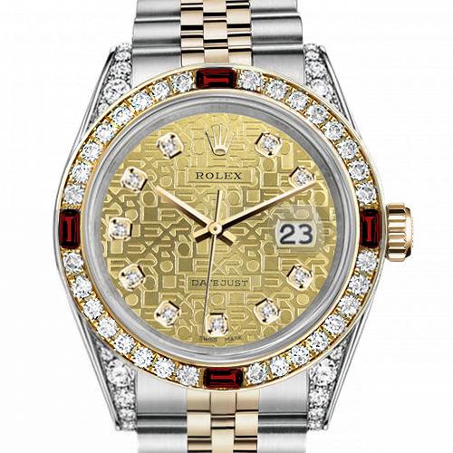 Women's Rolex 31mm Datejust Two Tone Jubilee Champagne Gold Jubilee Metal Plate Dial Bezel + Lugs + Rubies