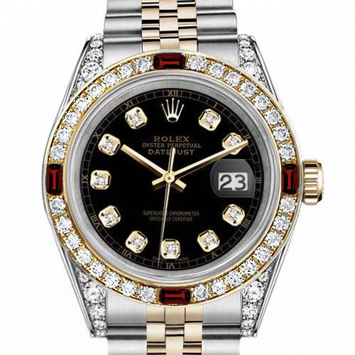 Men's Rolex 36mm Datejust Two Tone Jubilee Black Color Dial Bezel +Lugs + Rubies