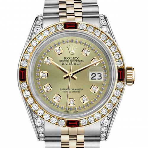 Men's Rolex 36mm Datejust Two Tone Jubilee Champagne Color String Diamond Accent Dial Bezel + Lugs + Rubies