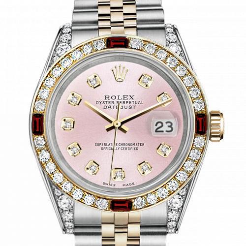 Men's Rolex 36mm Datejust Two Tone Jubilee Metallic Pink Diamond Dial Bezel + Lugs + Rubies