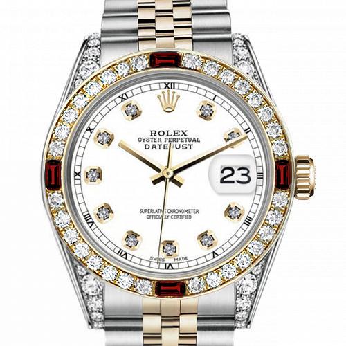 Men's Rolex 36mm Datejust Two Tone Jubilee White Color Dial Diamond Accent RT Bezel + Lugs + Rubies