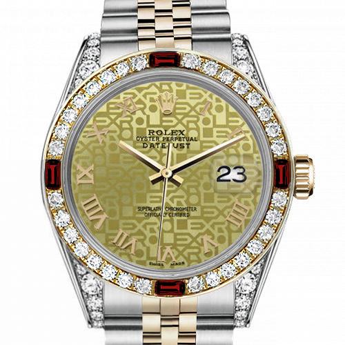 Men's Rolex 36mm Datejust Two Tone Jubilee Champagne Gold Jubilee Roman Numeral Dial Bezel + Lugs + Rubies