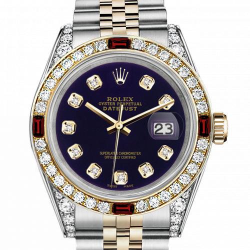 Men's Rolex 36mm Datejust Two Tone Jubilee Purple Color Dial Diamond Accent Bezel + Lugs + Rubies