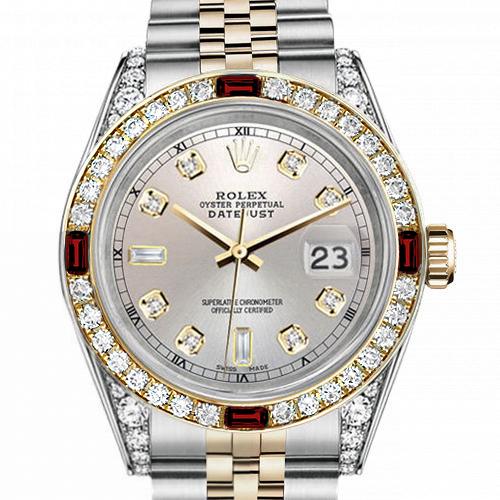 Men's Rolex 36mm Datejust Two Tone Jubilee Silver Color Dial 8 + 2 Diamond Accent Bezel + Lugs + Rubies