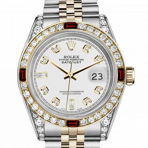 Men's Rolex 36mm Datejust Two Tone Jubilee White Color Dial 8+2 Diamond Accent RRT Bezel + Lugs + Rubies
