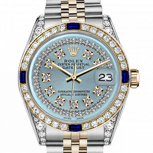 Women's Rolex 31mm Datejust Two Tone Jubilee Ice Blue String Diamond Dial Bezel + Lugs + Sapphire