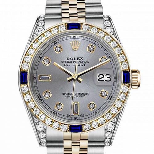 Women's Rolex 31mm Datejust Two Tone Jubilee Slate Grey Color Dial 8 + 2 Diamond Accent Bezel + Lugs + Sapphire