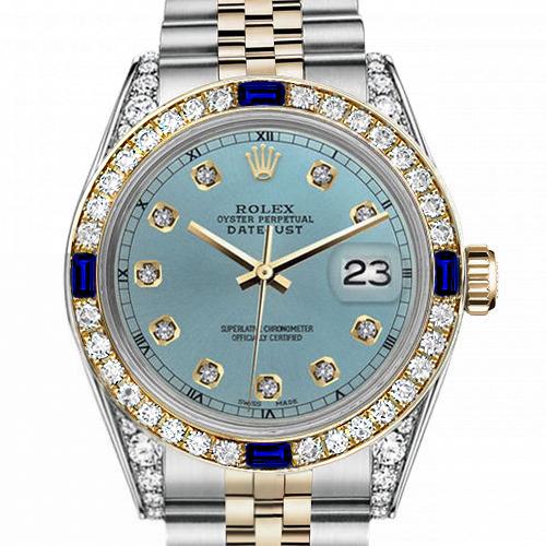 Men's Rolex 36mm Datejust Two Tone Jubilee Ice Blue Color Dial Diamond Accent RT Bezel + Lugs + Sapphire