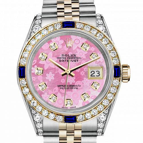 Men's Rolex 36mm Datejust Two Tone Jubilee Pink Flower MOP Dial Diamond Bezel + Lugs + Sapphire