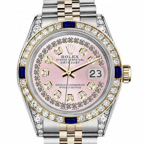 Men's Rolex 36mm Datejust Two Tone Jubilee Pink String Diamond Dial Vintage Style Marker Bezel + Lugs + Sapphire
