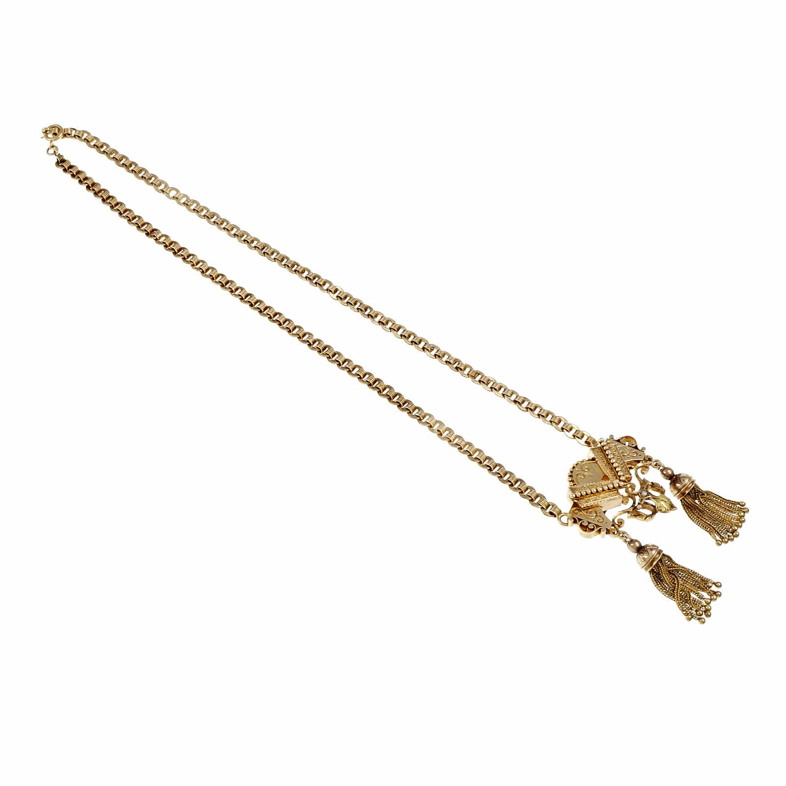 14K Rose Gold Double Tassel Vintage Pendant Pin 