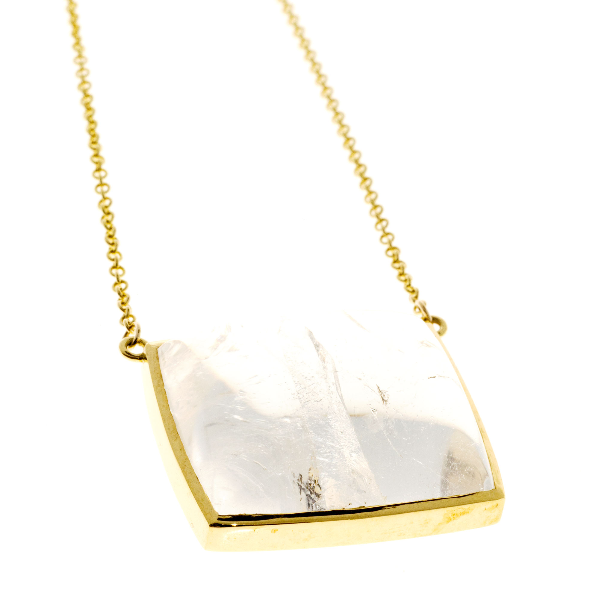 18K Yellow Gold with 53.75ct Manifestor Crystal Quartz Vintage Pendant Chain Necklace
