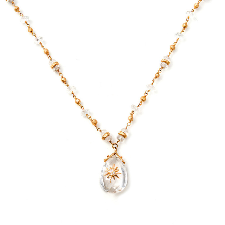 14K Yellow Gold with Quartz Bead Necklace