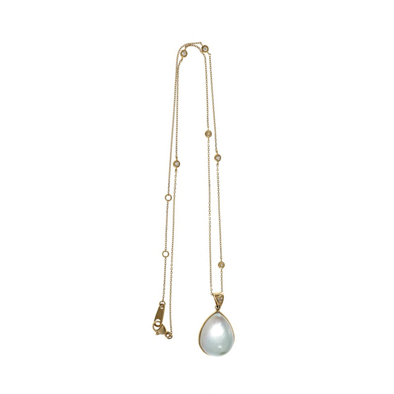 18K Yellow Gold with Blue Topaz, Mother of Pearl  0.13ct Diamond By The Yard Necklace 