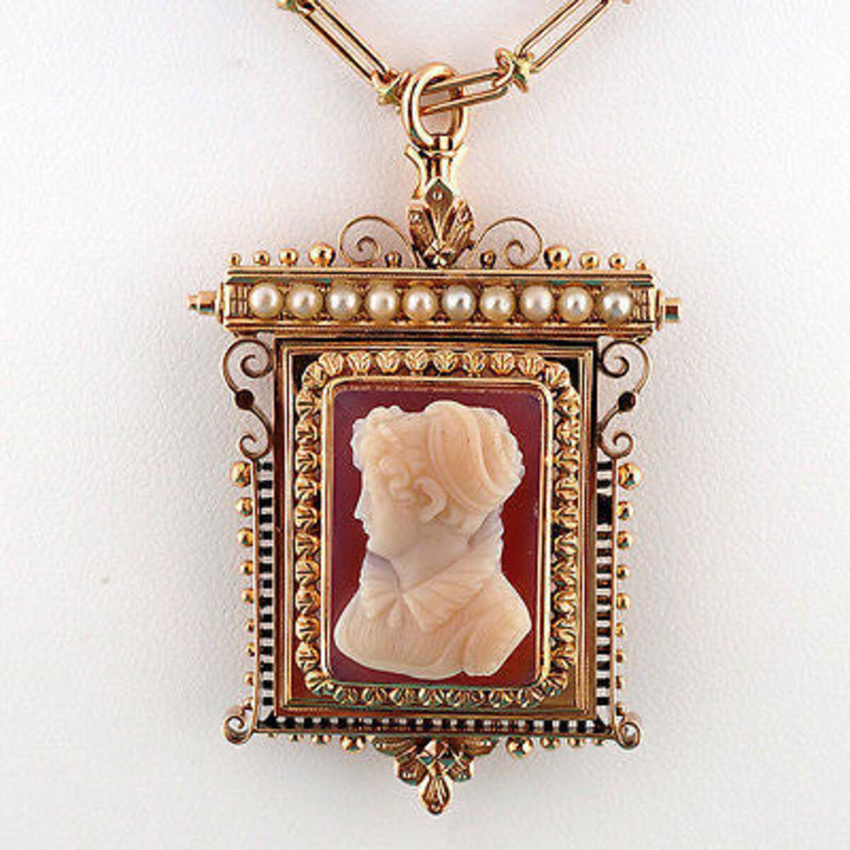 Vintage 15K Rose Gold with Carved Carnelian Hard Stone Pin Pendant