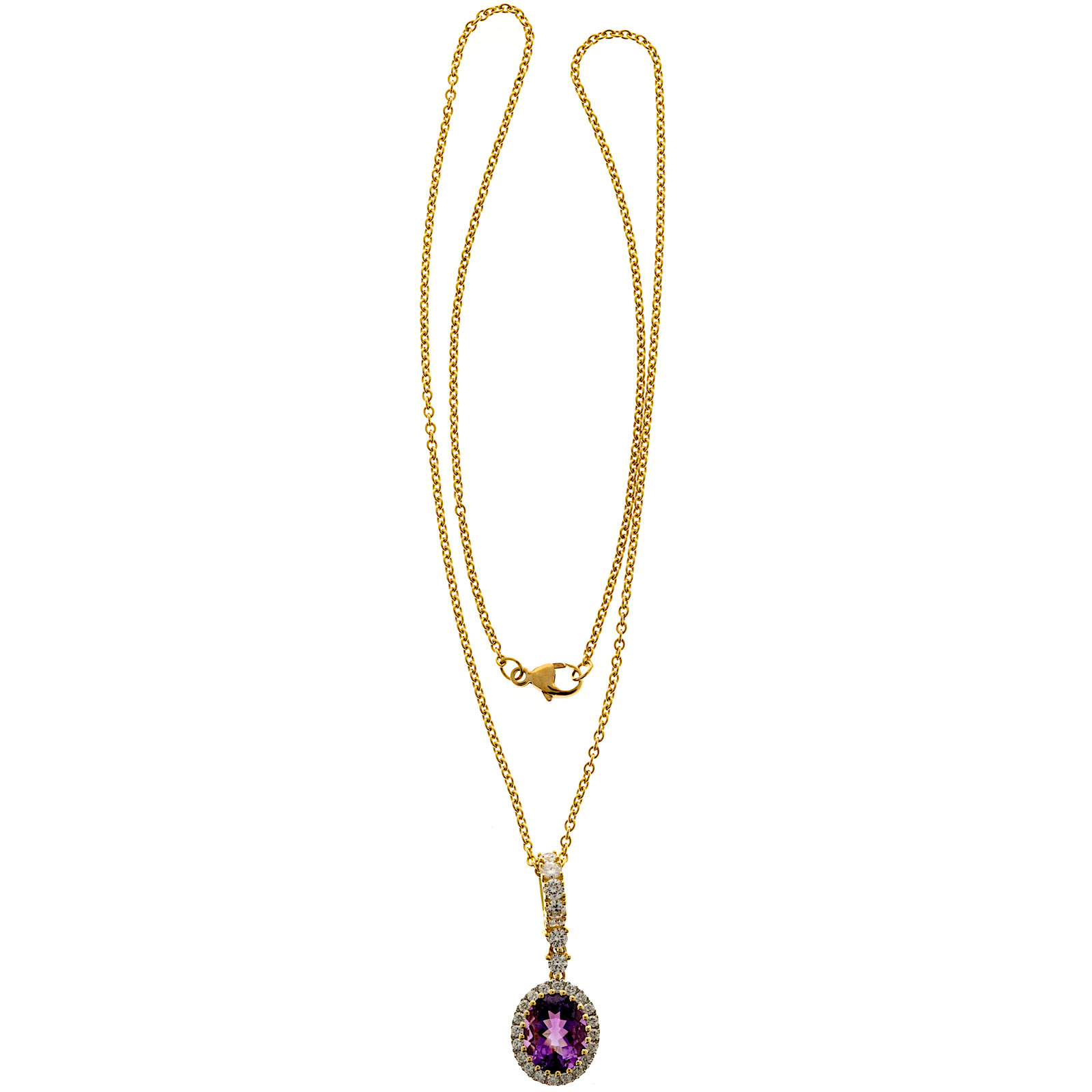 18K Yellow Gold Yellow Gold Amethyst  Diamond Pendant Necklace
